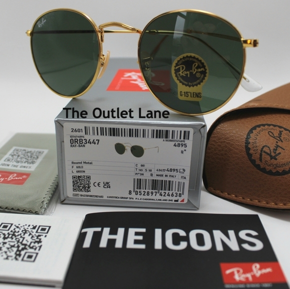 Model Display RayBan Round Metal Green G15 RB3447 Gold Frame - Picture 4 of 16